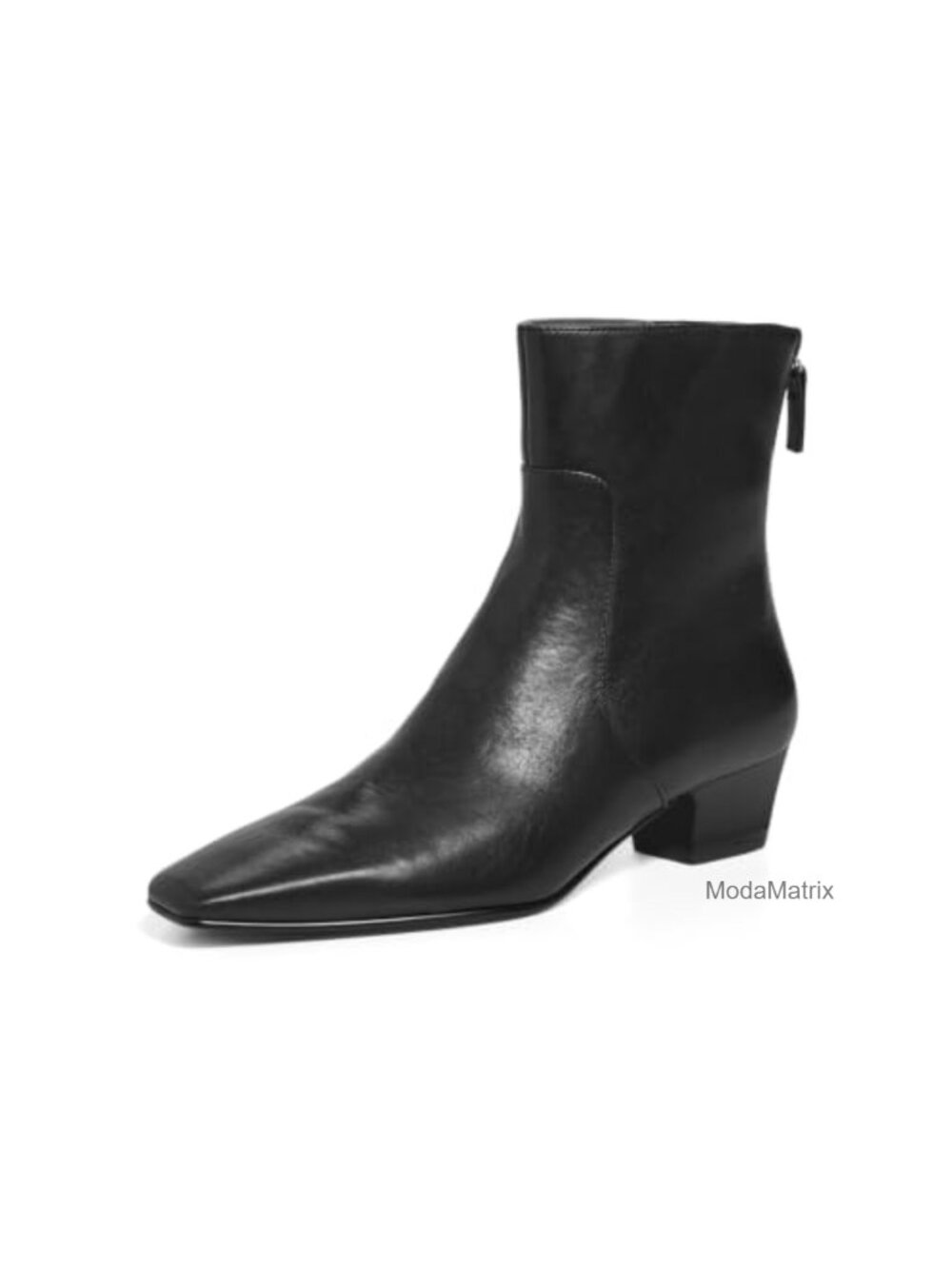 Square Toe Ankle Boots Block Low Heel Back Zipper Booties